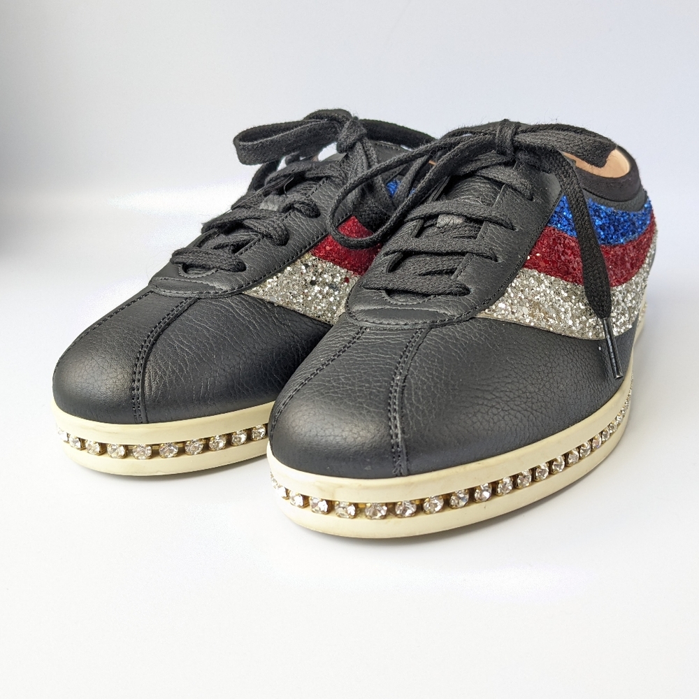 Gucci Black Falacer Glitter Crystal Rhinestone Sneakers Size 38.5 - Picture 4 of 10